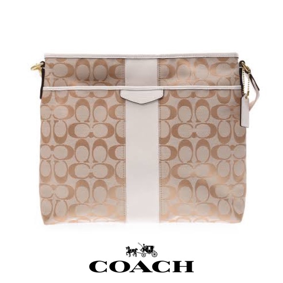 Coach Handbags - Coach Signature Stripe Khaki/White File Crossbody
